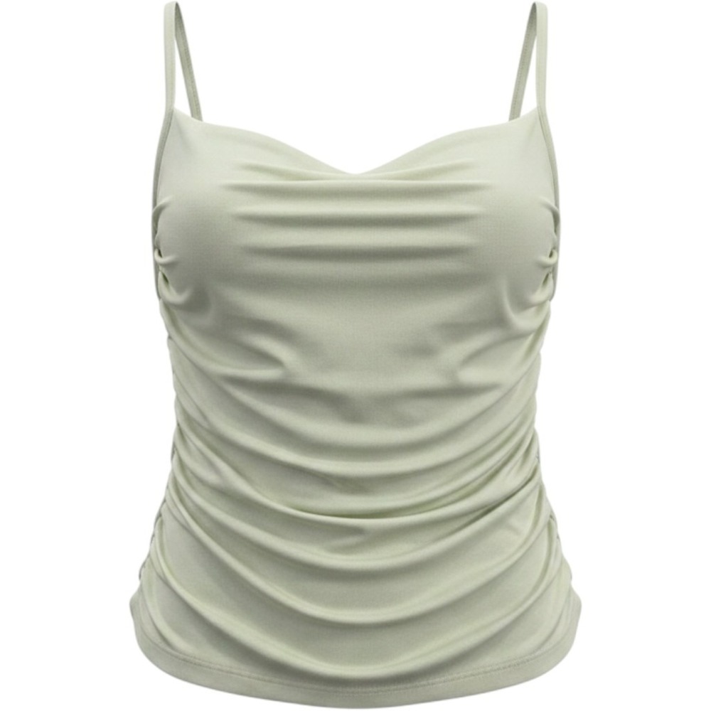 OGL Move Sage Green Ruched Drape Cami Built-In Bra Stretch Tank Top NWT Size M